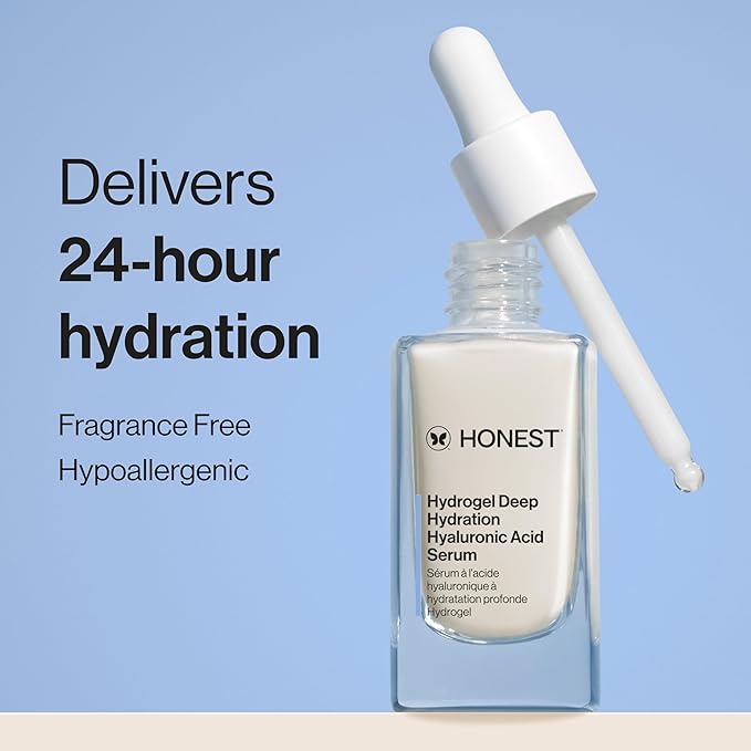 Honest Beauty Hydrogel Deep Hydration Hyaluronic Acid Serum, Moisturizes Plumps, Hypoallergenic, Fragrance-Free, Vegan, Gentle for Sensitive Skin, 1 fl oz
