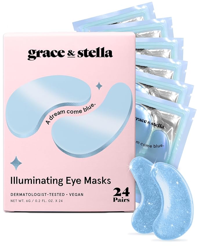 grace & stella Award Winning Under Eye Mask Reduce Dark Circles, Puffy Eyes, Undereye Bags, Wrinkles, Gel Under Eye Patches, Birthday Gifts for Women - Vegan - Thanksgiving Gifts (24 Pairs, Blue)