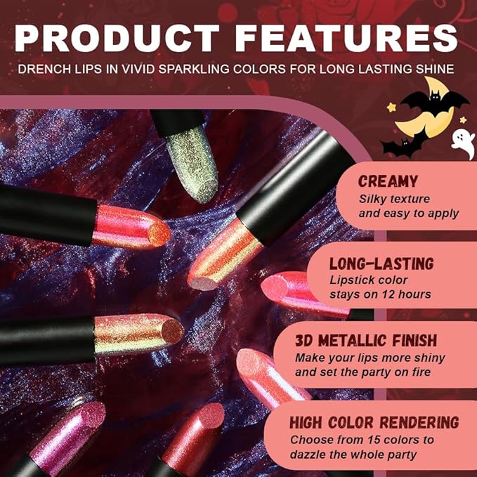 Peach Pink Metallic Lipstick for Women,Lightweight Non-Drying Shimmer Frosted Lipsticks,Glitter Lip Gloss Stain Long Lasting Waterproof No Smudge Proof No Transfer 12 Hour,Cruelty-Free Makeup