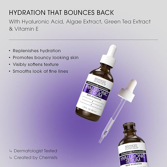 Advanced Clinicals Hyaluronic Acid Moisturizer Body Cream + Hyaluronic Acid Serum 2PC Skin Care Set | Face Serum & Body Lotion Help Diminish Appearance Of Wrinkles, Fine Lines, & Dry Skin, 2PC Bundle