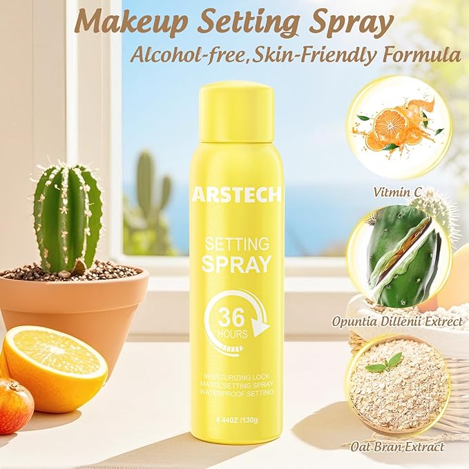 Setting Spray for Makeup Long Lasting for up to 36HR Wear Vitamin C Ultra-Fine Face Mist Dewy Hydrating & Soothing Finishing Fixing Spray for Make Up All-Day Fresh Look 4.44 oz