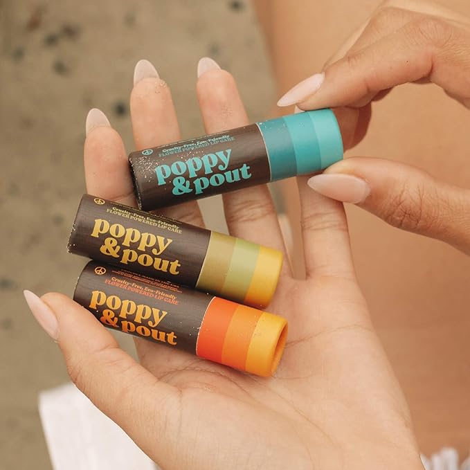 Jumbo Lip Balm Gift Set (3-Pack, Retro Surf) | Poppy & Pout All Natural Lip Balms & Moisturizers | Hydrates with Beeswax, Vitamin E, Organic Coconut Oil | Cruelty-Free | Recyclable Cardboard Tube