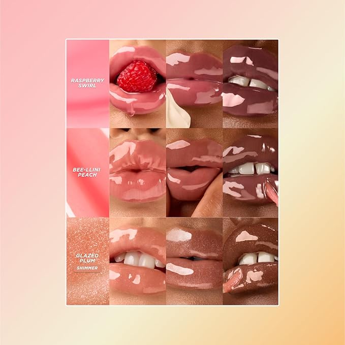 Gisou Honey Infused Hydrating Lip Oil, Nourishing Lip Moisturizer for Dry Lips (Bee-lini Peach)