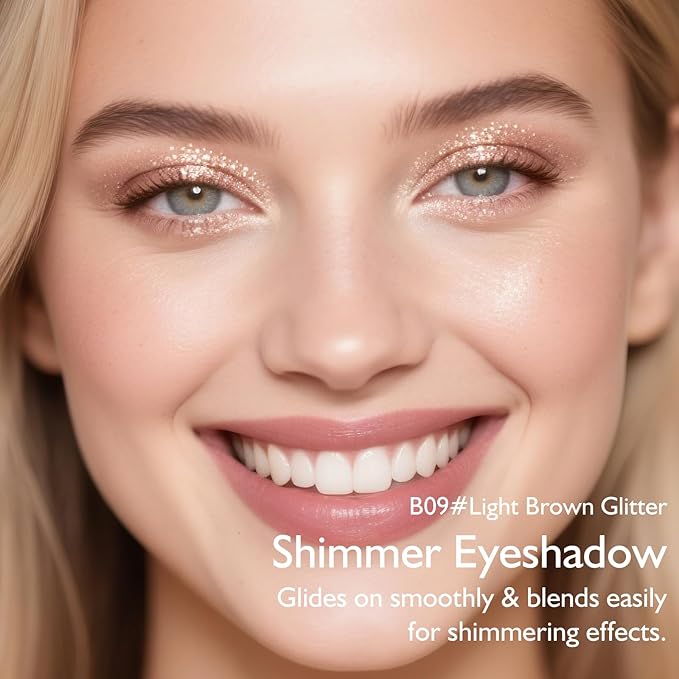 Light Brown Glitter Eyeshadow Palette, Single Shimmer Eye Shadow Palette Makeup Compact Pressed Powder Lightweight Blendable Highly Pigmented Sparkle Eye Highlighter for Women Travel-Friendly