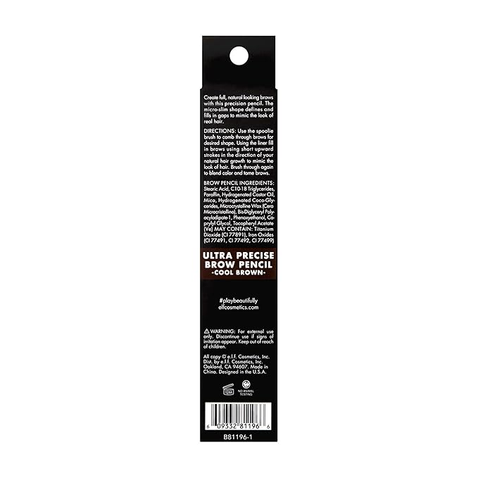 e.l.f. Ultra Precise Brow Pencil, Creamy, Micro-Slim, Precise, Defines, Creates Full, Natural-Looking Brows, Tames and Combs Brow Hair, Cool Brown, 0.002 Oz