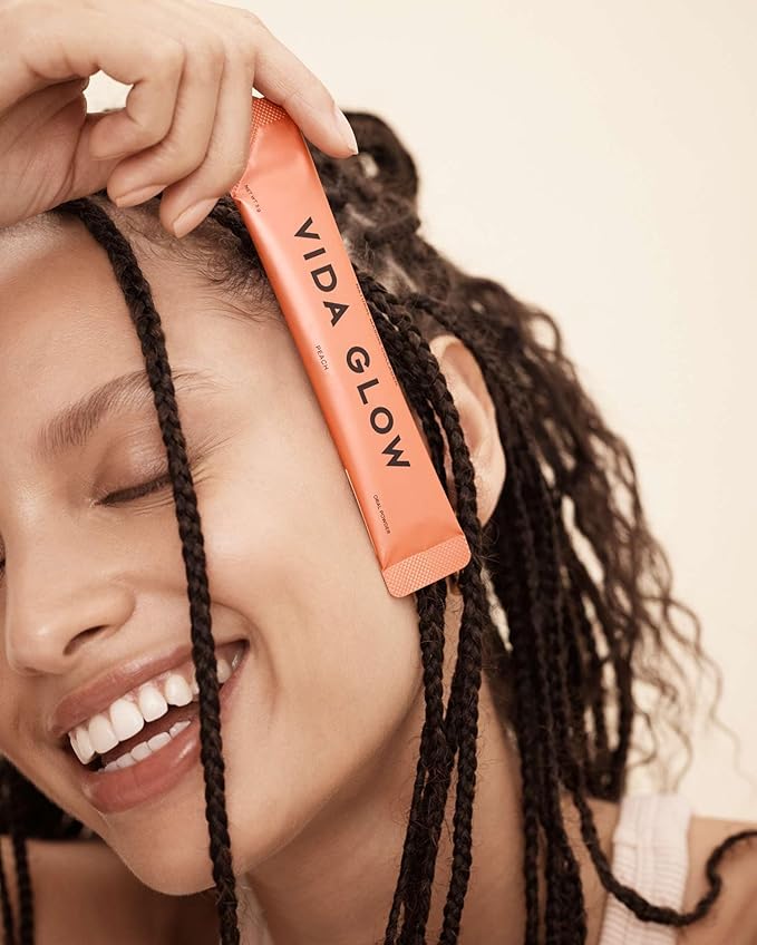 Vida Glow Marine Collagen Powder - Anti Aging Supplement with Collagen Peptides, Promotes Glowing Skin, Strong Nails, Healthy Hair | 30 Servings, Peach Flavor