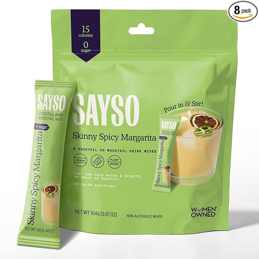 SAYSO Skinny Spicy Margarita Cocktail Sticks | Craft Cocktail or Mocktail in 1 Min, Just Add Water + Spirits (0g Sugar, 15 Calories, Vegan, Gluten-Free, Kosher, Non-GMO), 8 Single-Serve Mixers