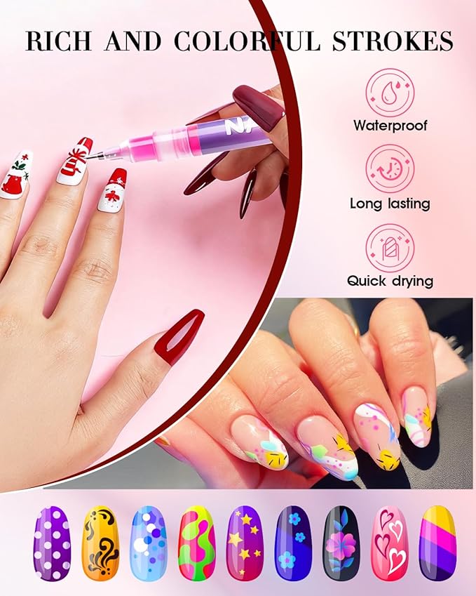 EarTycoon 12 Colors Nail Art Pens Set, Fine Tip 0.5mm, Portable Nail Art Tools for Home Salon, for Beginners and Veterans, DIY Decoration for Adult, for Christmas Gifts(12pcs)