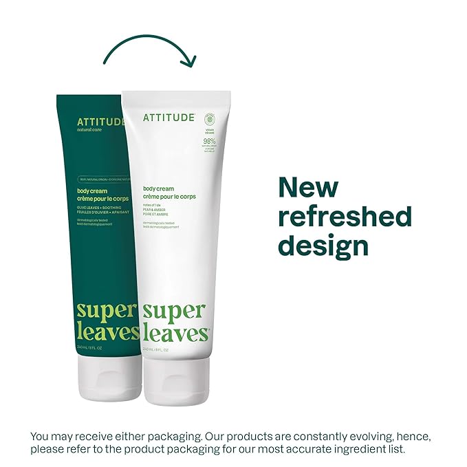 ATTITUDE Body Cream, EWG Verified Moisturizer, Vegan Moisturizing Products For Dry Skin, Dermatologically Tested, Pear & Amber Scent, 8 Fl Oz