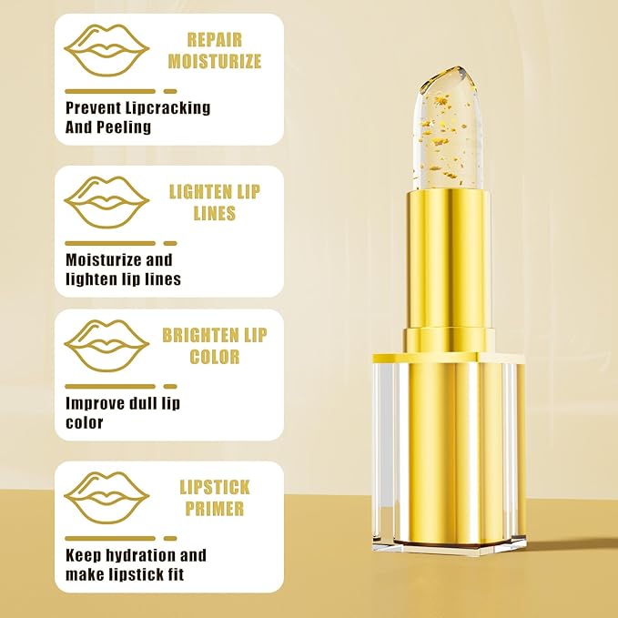 3PCS Color Changing Lipstick, Transferproof Gold Crystal Ph Lipstick Color Changing, Clear Lip stick That Changes Color, Long Lasting 24 Hours Moisturizing, Moisturizing Glossy Shine Lip Gloss