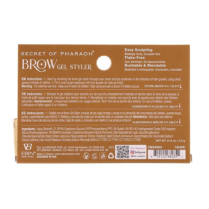 Secret of Pharaoh Brow Gel Styler in Taupe - Water Resistant, Long Lasting Eyebrow Gel for Natural Makeup Look, Great for Lift-Up Styling, Sculpting & Defining, Biotin and Aloe Vera Infused
