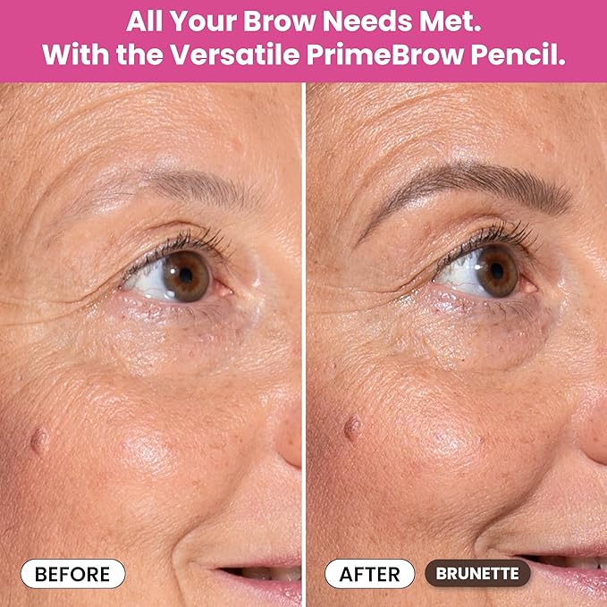 Prime Prometics PrimeBrow Pencil for Mature Women – Ultra-Precise Tip for Natural, Hair-Like Strokes – Smudge-Proof & Long-Lasting Wear – Great for Thinning, Sparse, or Graying Brows (Brunette)