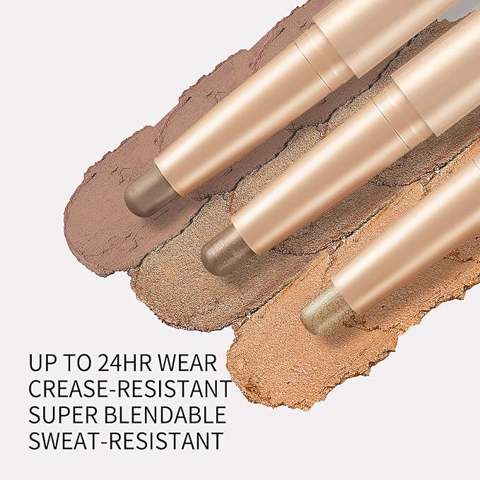 Neutral and Brown Metallic Eyeshadow Stick Pencil Crayon,Champagne Shimmer Cream Eye Brightener Stick Highlighter Makeup,Pro Waterproof & Long Lasting (006 Pink Matte)