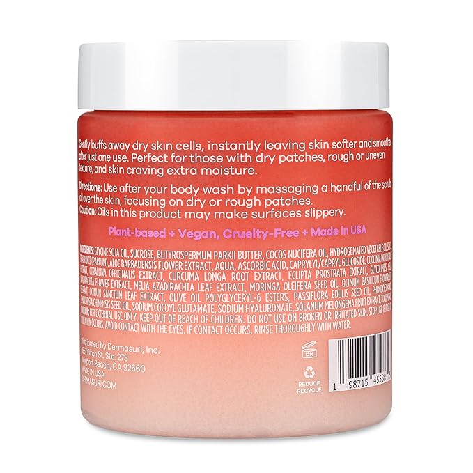 Dermasuri - Exfoliating Sugar Scrub - Body Scrubber for Men & Women - Exfoliates & Removes Dead, Dry Skin for a Soft & Radiant Glow - Deep Hydration & Moisture - Coconut Passion Fruit