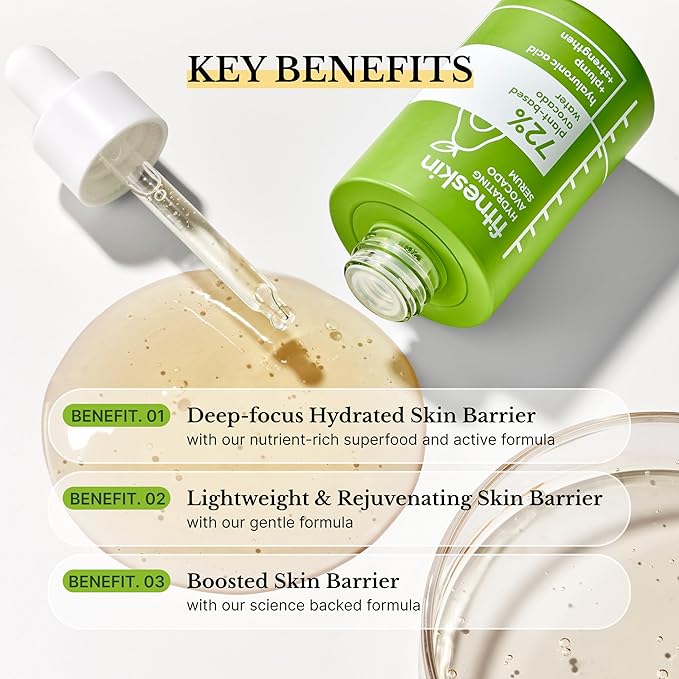Hydrating Serum with Avocado, Hyaluronic Acid & Panthenol – Barrier Boosting + Brightening Serum for Sensitive Skin – Vegan, Fragrance-Free, Dermatologist-Tested – 30ml