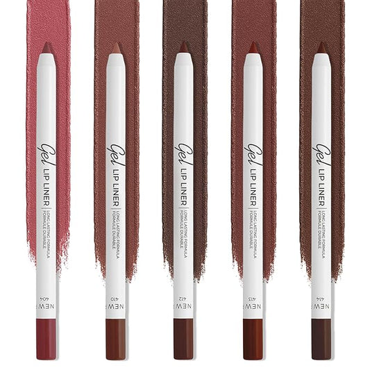 Lamel Matte Gel Lip Liner Pencil 5 Pcs Set - Creamy, Sharpenable, Longwear, Waterproof Lip Combo - Intense Brown 414, Berry 404, Chilli 413, Mauve 410 and Spicy Nude 412