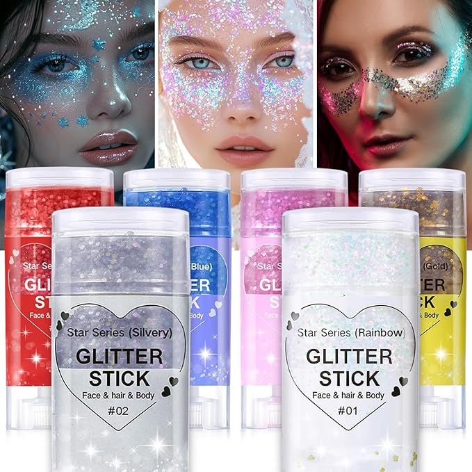 Sparkling Pink Body Glitter Stick, Halloween Face Glitter Makeup,Holographic Hair Glitters Mermaid Makeup Rave Outfits for Women, Shimmer Face Paint Stick for Christmas (Sparkling Pink)
