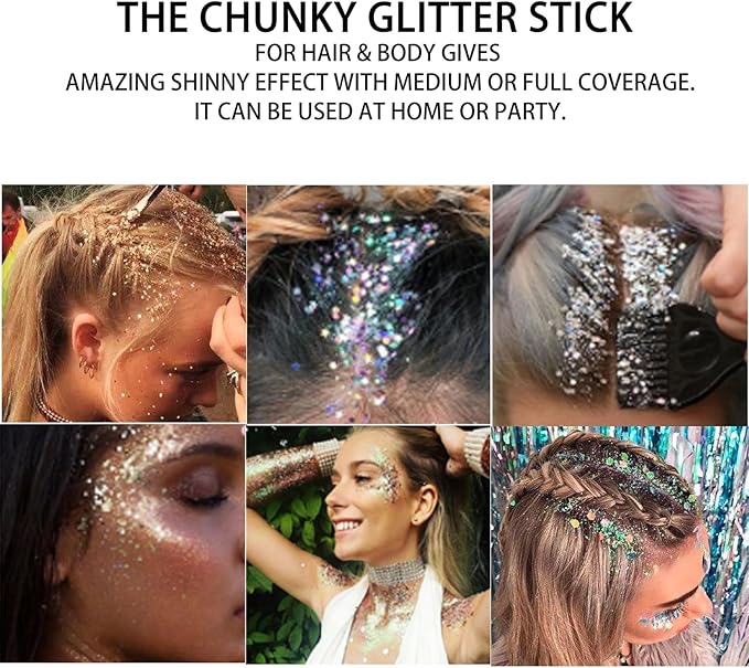 MEICOLY Green Body Glitter Stick,Christmas Hair Glitter Stocking Stuffers for Women Kids,Green Accessories for Spirit Week,Alien Face Glitter,St Patricks Day Accessories,Chunky Glitter for Mardi Gras
