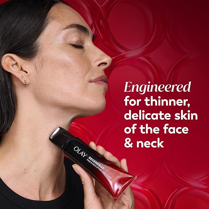 Olay Regenerist Neck and Face Roller, Neck Cream for Tightening and Firming, Anti-Aging Moisturizer for Women, Anti-Wrinkle Serum, Face Lift Cream, Cooling, Fragrance-Free, Hexa-Repair & NAD+, 1.7oz