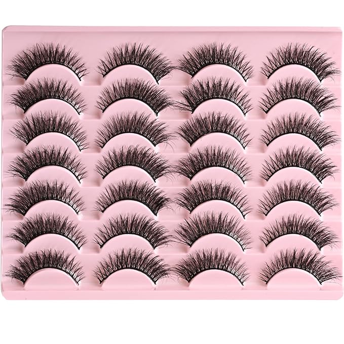 FARRED Cat Eye Lashes Short Natural Eyelashes Fluffy Wispy Lashes 14 Pairs False Lash Wispy Volume Fake Eyelash Faux Mink Strip Lashes Pack for Daily Makeup (F13 | 7-14 mm)