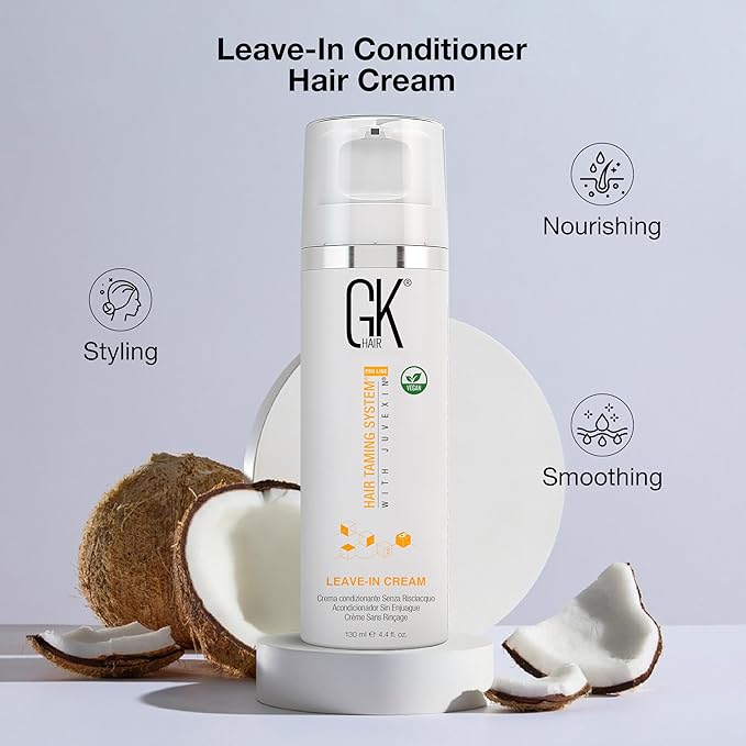 GK HAIR Vegan leave in conditioner for dry damaged hair (4.4 Fl Oz/130ml) Conditioning Hydrating Smoothing Moisturizing & Frizz Control For Dry Damaged Hair Taming before Swimming or Exercise