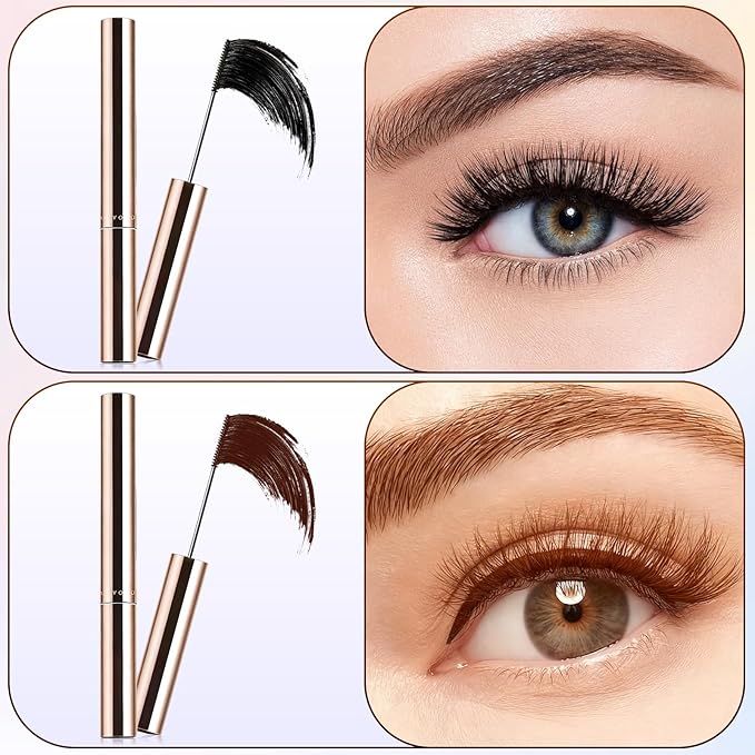 Ultra-Fine Lengthening Waterproof Quick-Dry Mascara, Ultimate Length Volumizing Lashes, for Tiny and Lower Eyelashes & Older Women, Waterproof, Smudge-Proof, Clump-Proof (Black+Brown)