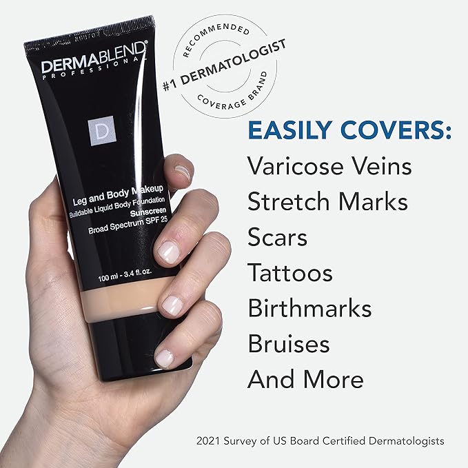 Dermablend Leg and Body Makeup Foundation with SPF 25, 65N Tan Golden, 3.4 Fl. Oz.