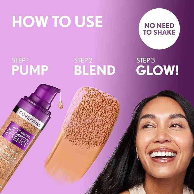 Covergirl Simply Ageless 20 Light Foundation, Blending Brush - Skincare Makeup with Bakuchiol & Tranexamic Acid Reduces Fine Lines & Fades Dark Spots