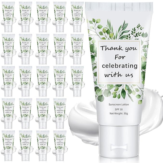 24 Pcs Mini Sunscreen Bulk for Summer Wedding Party Spf 30 Water Resistant Sunscreen Lotion Bulk 1oz Travel Size for Thank You Gifts Wedding Party Supplies(White Cream,Eucalyptus)