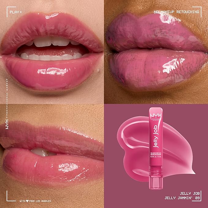 NYX PROFESSIONAL MAKEUP Jelly Job Lip Gloss, Lip Tint Gloss with Full-Bodied, Smoothing, and Hyper-Glossy Shine - Jelly Jammin' (Cool Pink)