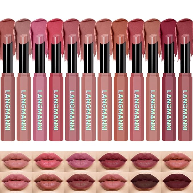 Jolilab 6Pcs Velvet Matte Lipstick Nude Matte Soft Dark Color Stick High Pigmented Long-Lasting Waterproof Lip Stick Lip Balm Beauty Cosmetics Gift for Women(Curated Set A)