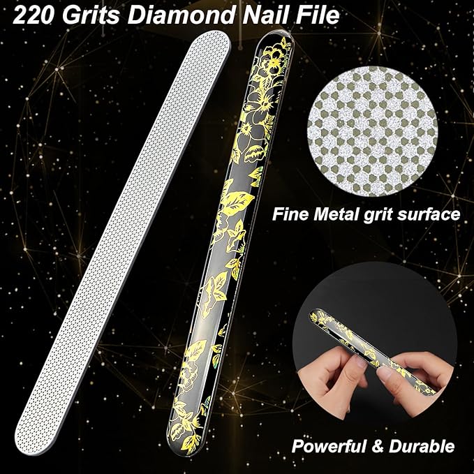 Diamond Nail File with Crystal Nail Shiner Set, Stainless Steel Nail File with Nano Glass Buffer, Metal Sapphire File with Nail Polisher, Professional Manicure Pedicure Kit for Salon Home and Travel
