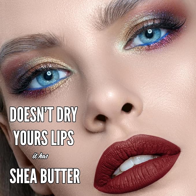 Mynena Burgundy Red Matte Liquid Lipstick | Long-Lasting Comfort | Smudge-Proof Transfer-Resistant | Full Coverage Non-Drying | Vegan & Cruelty-Free | All-Day Wear Lip Color | Emma
