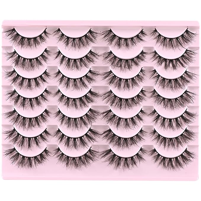 FARRED Lashes Natural Eyelashes Wispy Cat Eye False Lashes Fluffy Fake Eyelash Natural Look 14 Pairs Short Faux Mink Strip Eye Lash Pack for MUA and Beginners Daily Makeup (F4 | 9-16mm)