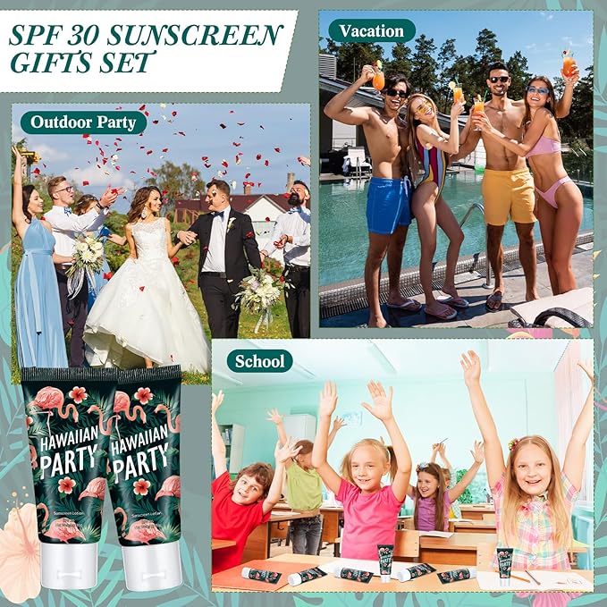 24 Pcs Mini Sunscreen Bulk for Summer Wedding Party Spf 30 Water Resistant Sunscreen Lotion Bulk 1oz Travel Size for Thank You Gifts Wedding Party Supplies(White Cream,Flamingo)