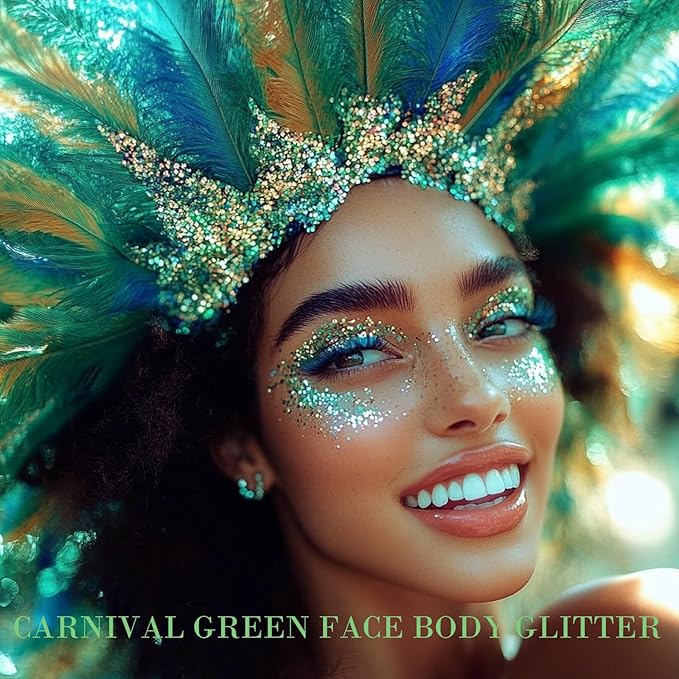 Green Hair Glitter Stick,Christmas Face Glitter Makeup,Waterproof Shimmer Elphaba Costume Accessories,St Patrick's Day Outfit for Women,Mardi Gras Body Glitter Rave Singer Concert