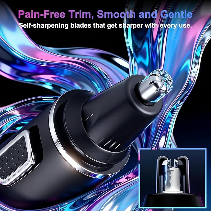 AREYZIN Nose Hair Trimmer for Men,Rechargeable Ear and Nose Trimmer,2 in 1 Painless Professional Eyebrow & Facial Hair Trimmer with IPX7 Waterproof Dual Edge Blades (Black)