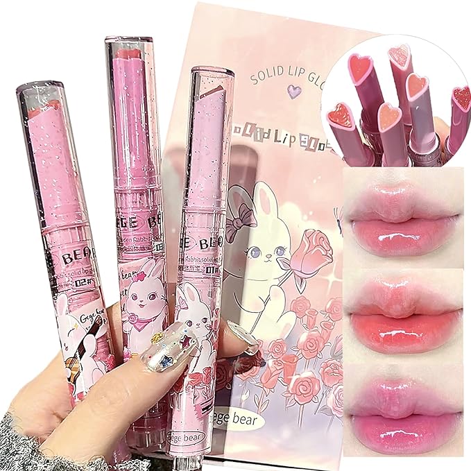 LuckNest 3 Colors Jelly Lipstick Gift Set, Tinted Heart Shape Lip Stain Lip Gloss, Mirror Hydrating Jelly Love Lipstick, Moisturizing Tinted Lip Balm, Vivid Color Glossy Lip Makeup for Girls (A)