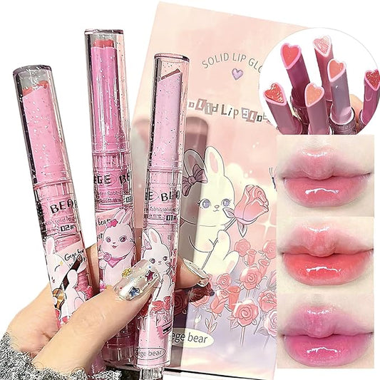 LuckNest 3 Colors Jelly Lipstick Gift Set, Tinted Heart Shape Lip Stain Lip Gloss, Mirror Hydrating Jelly Love Lipstick, Moisturizing Tinted Lip Balm, Vivid Color Glossy Lip Makeup for Girls (A)