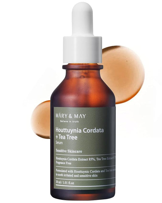 Mary&May Houttuynia Cordata + Tea Tree Serum - Effective Pore Clearing and Acne Treatment Face Serum - Non-Sticky Formula for Improved Skin Barrier and Calm Skin - Fragrance Free, 1.01 fl.oz.