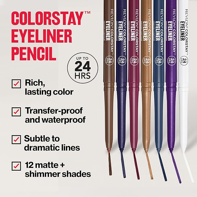 Revlon ColorStay Pencil Waterproof Eyeliner, Smudge-Proof, Eye Makeup with Built-In Sharpener, Stocking Stuffer for Women, 203 Brown, 0.01 oz