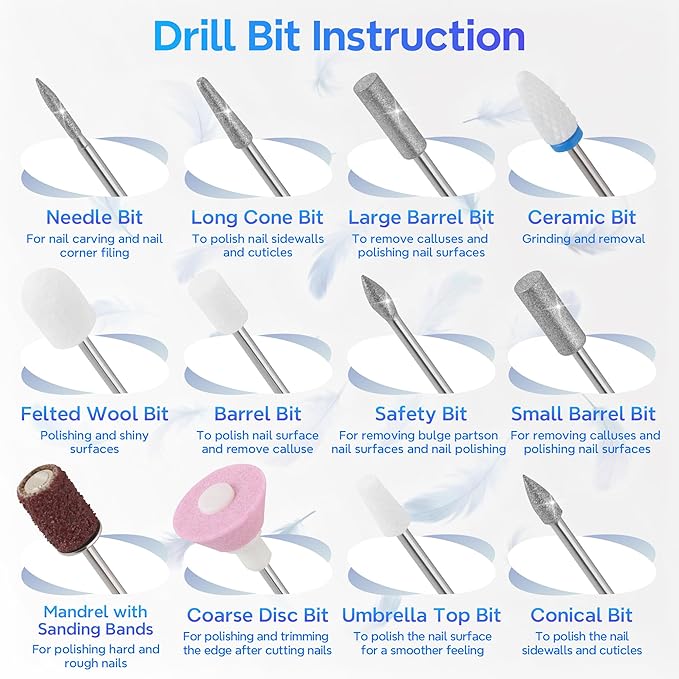Breosic Electric Nail Drill,12-in-1 Nail File Portable 35000RPM,USB-Rechargeable Cordless Nail Drill Professional with 9-Speed & LED Display Manicure Pedicure Nail Kits forGel Nails & Acrylic(Gray)