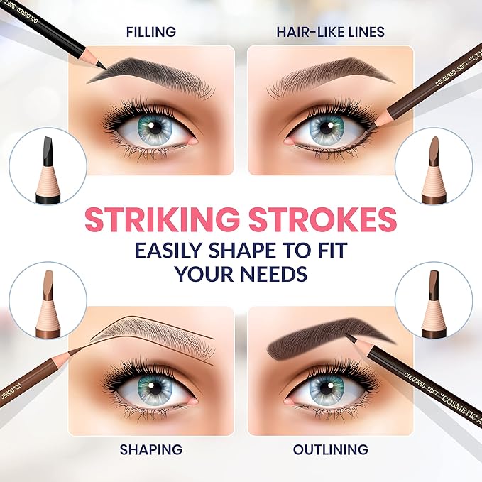 Stylia Waterproof Eyebrow Pencils For Women – Long-Lasting Microblading Supplies Brow Pencil, Perfect for Eyebrow Shaper, Filling & Defining Natural-Looking Brow - (12PC Light Brown)