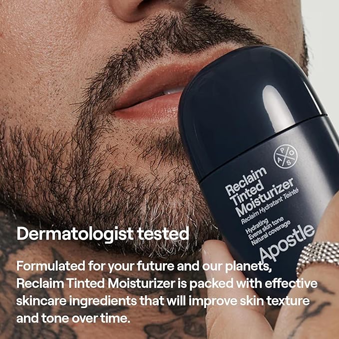 APOSTLE Reclaim Tinted Moisturizer for Men (3 Port Antonio) - Niacinamide, Vitamin E, Squalane, Hyaluronic Acid, Tinted Face Moisturizer For Men. Hydrates, Evens Skin Tone, 1 Fl. Oz.