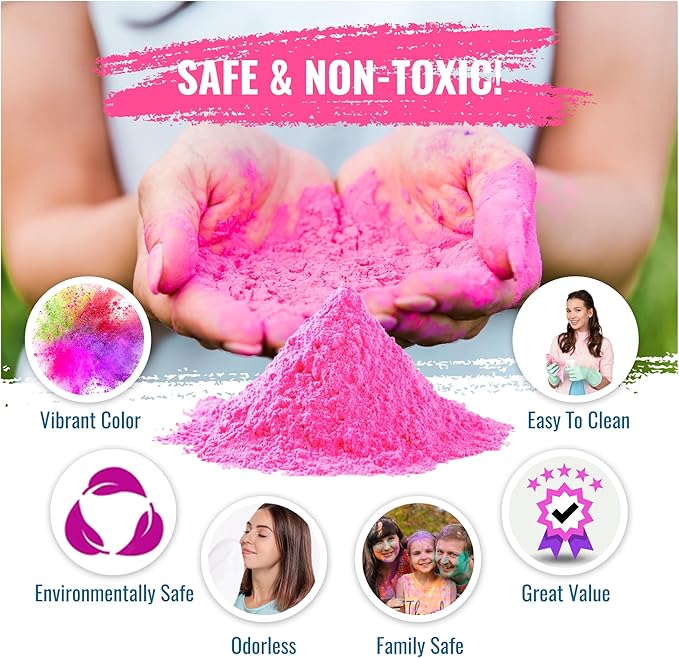 Color Blaze Holi Colored Powder - 5 lbs of Pink Powdered Color - for Fun Runs, Color Toss, Rangoli, Powder War, Backyard Party & Festivals - Pack of 1 Colorful Bag - 5 Pounds in Bulk - Pink