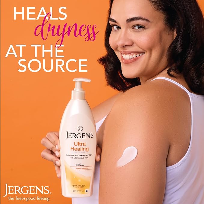Jergens Ultra Healing Lotion for Extremely Dry Skin, Moisturizer to Relieve and Repair Rough Spots, Improves Skin Texture, Hand and Body Lotion with Vitamins E, C, & B5, 3 Oz (Pack of 3)