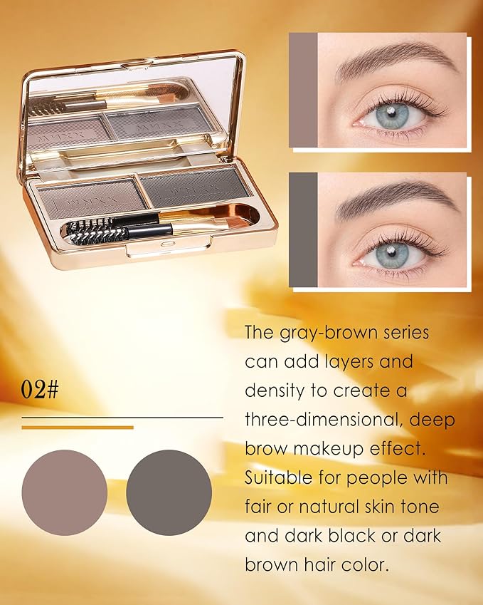 Eyebrow Powder Kit-2 Colors Eye Brow Tinting Powder Palette Long-Lasting Waterproof, Light Dark Grey Brown Brow Filler Product, Mother's Day Makeup Gift for Women Girl, with Mirror Brow Brush-Set 02