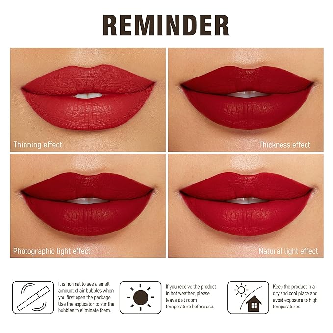 Red Lipstick Long Lasting, Matte Liquid Lipsticks for Women Non Transfer Smudgeproof Smooth and Easy to Appy Cruelty Free Lip Color, M13 True Red