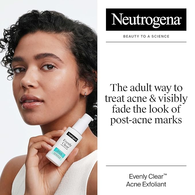 Neutrogena Evenly Clear Acne Exfoliant with Salicylic Acid & Mandelic Acid, Multi-Acid Exfoliating Treatment Serum Visibly Fade the look of Post-Acne Marks for A Smooth, Even Skin Tone, 1 fl. oz