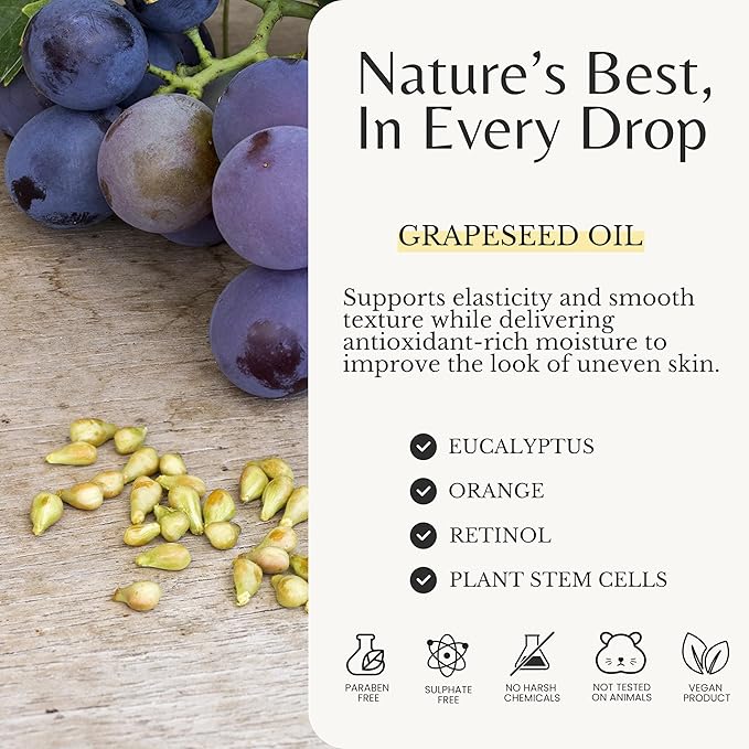 Natural Anti-Cellulite Massage Oil with Grapefruit Oil, Caffeine & Retinol, Firming Body Oil for Cellulite on Legs, Thighs & Butt, Helps Tighten, Smooth & Hydrate Skin, 8 fl oz